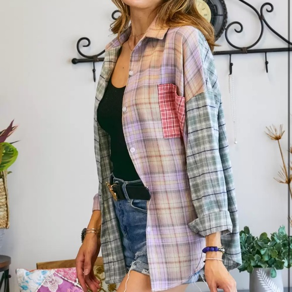 New Purple & Sage Plaid Flannel Button Down Pocket Shirt Small Medium Large - Picture 16 of 16